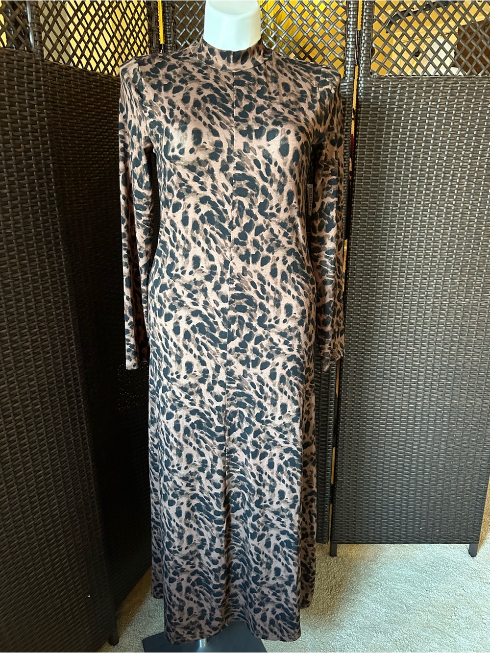 Old Navy Black and Brown Leopard-Print Long Sleeve Maxi Dress